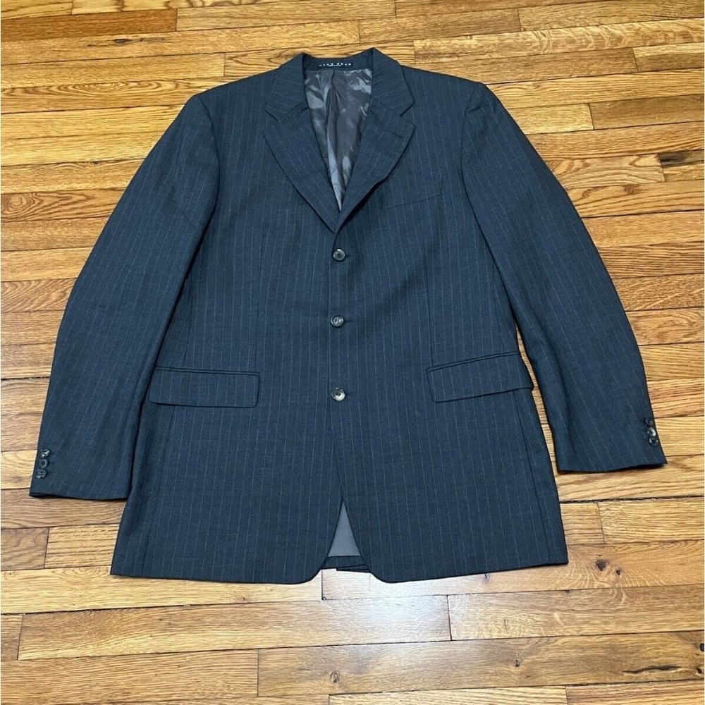 BOSS Hugo Boss Mens Blazer Jacket Size 44L Gray Striped Wool 3 Button Sport Coat